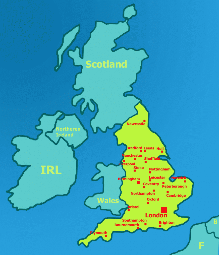 Mapa Anglicka (UK) - England map