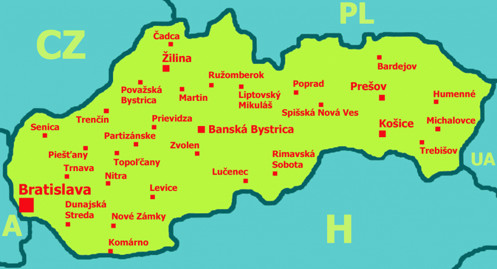 Mapa Slovenska - Slovakia map